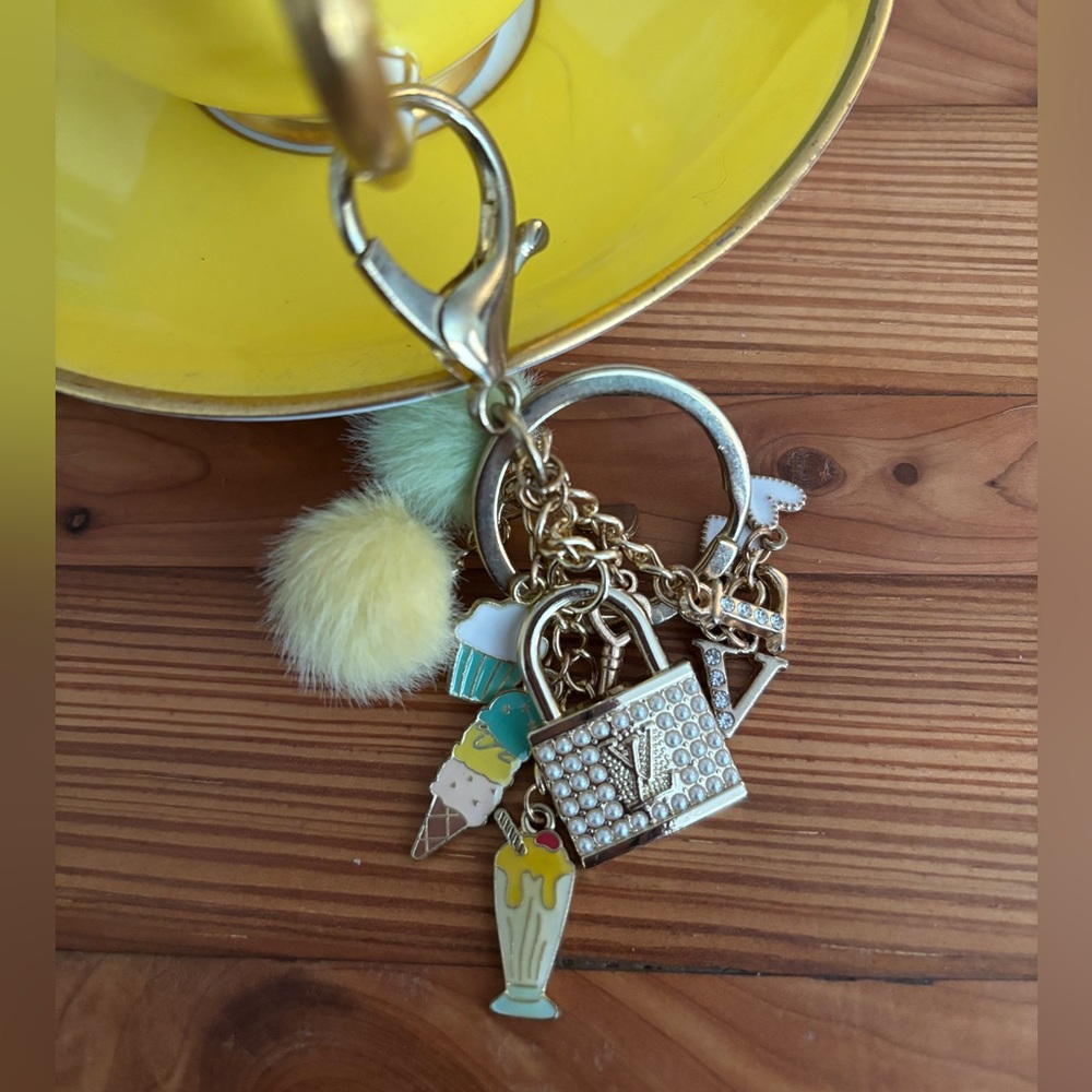 Charming Gold Keychain Bag Charm with Pastel Accents